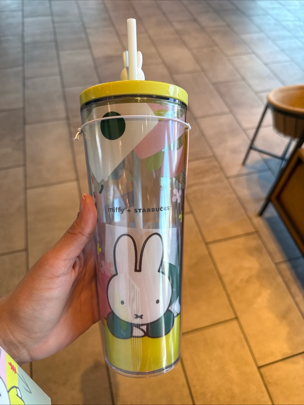 Starbucks x Miffy Yellow and Pink Clear Tumbler with Straw & Topper